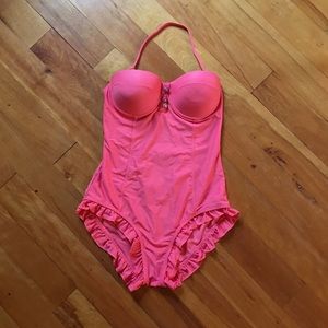 Unique Vintage One Piece Coral Swimsuit, Size L